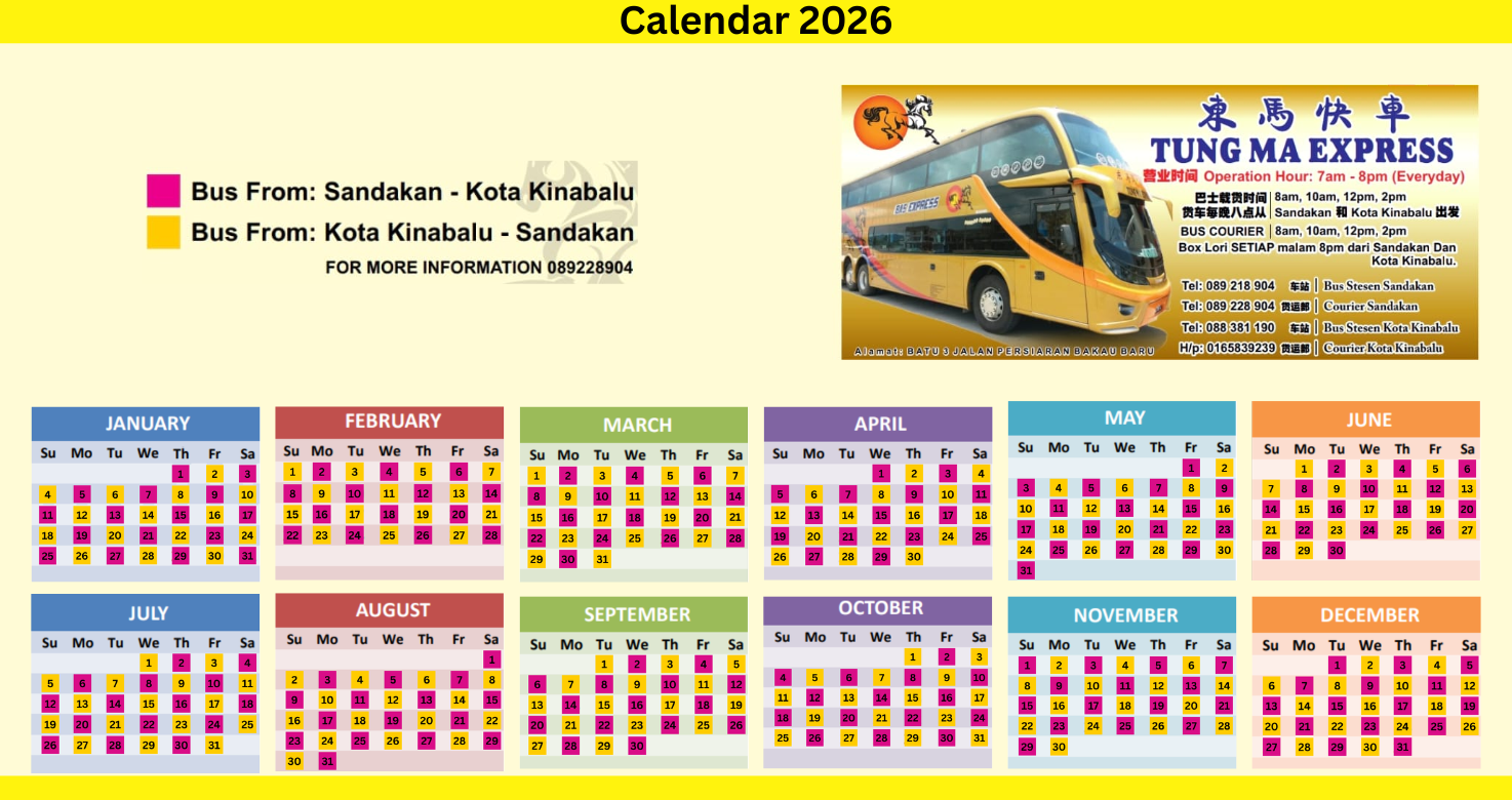 Tung Ma Express 2026 Calendar